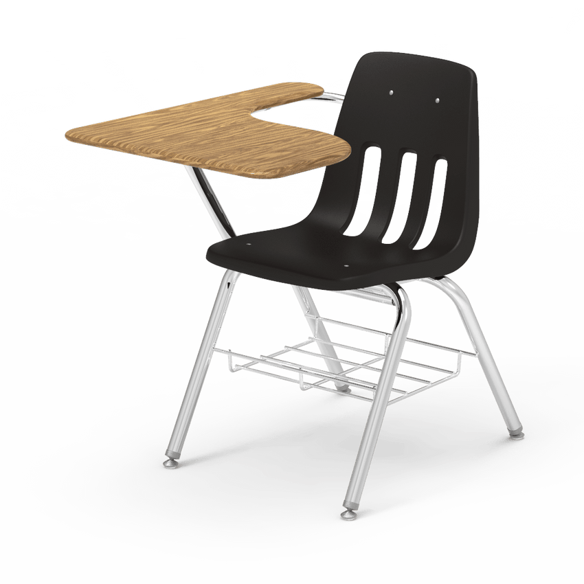 Virco 9700BRM Tablet Arm Chair-Desk with 18" Seat, 12" x 20" x 25" Hard Plastic Top, Bookrack for School and Classrooms - SchoolOutlet