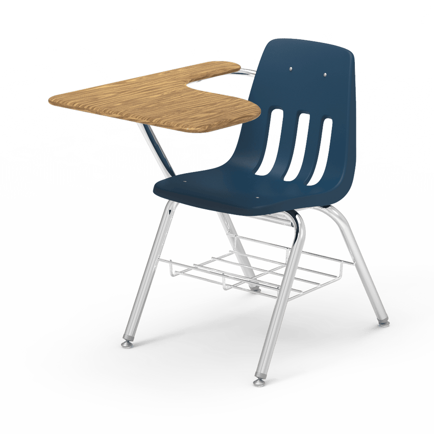 Virco 9700BRM Tablet Arm Chair-Desk with 18" Seat, 12" x 20" x 25" Hard Plastic Top, Bookrack for School and Classrooms - SchoolOutlet