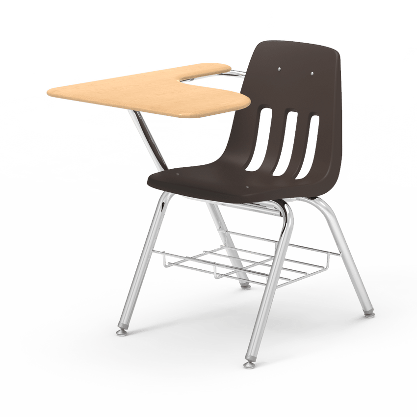 Virco 9700BRM Tablet Arm Chair-Desk with 18" Seat, 12" x 20" x 25" Hard Plastic Top, Bookrack for School and Classrooms - SchoolOutlet