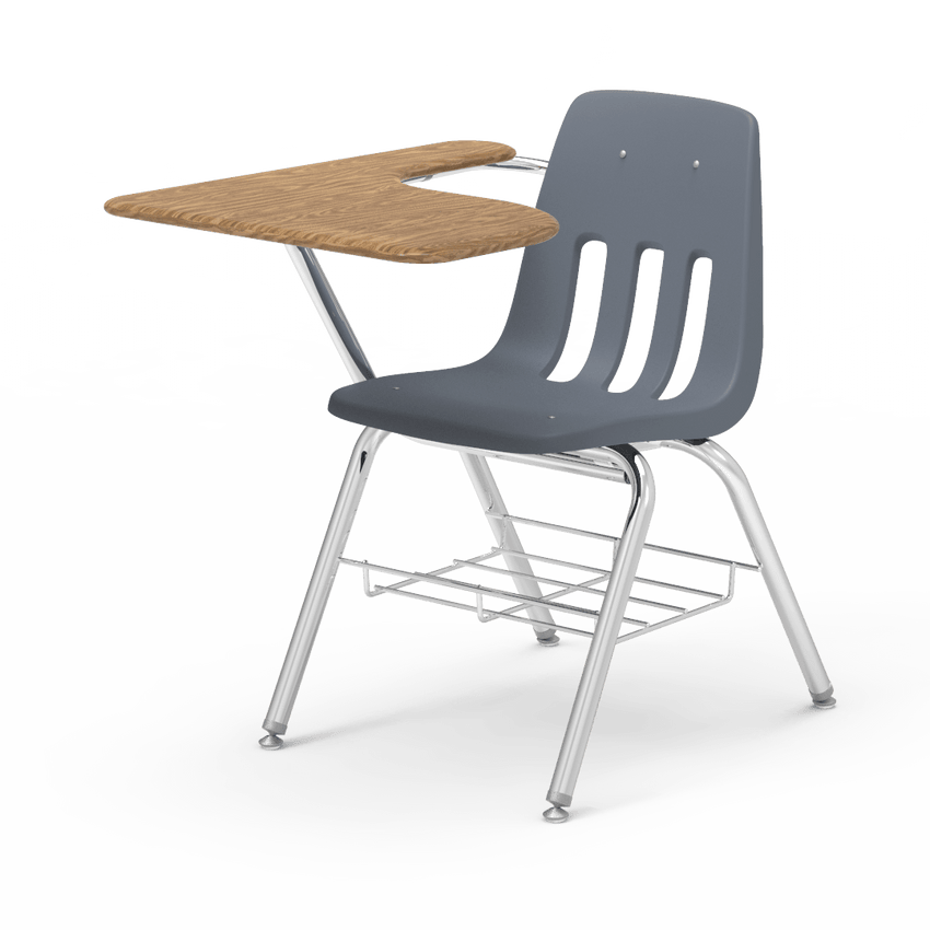 Virco 9700BRM Tablet Arm Chair-Desk with 18" Seat, 12" x 20" x 25" Hard Plastic Top, Bookrack for School and Classrooms - SchoolOutlet