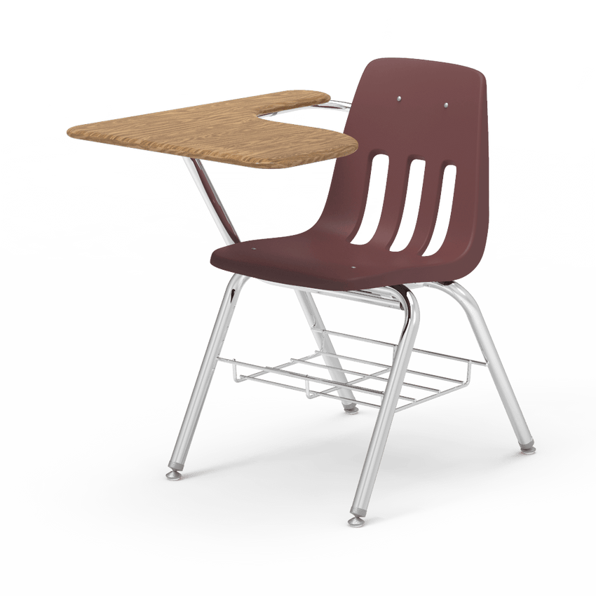 Virco 9700BRM Tablet Arm Chair-Desk with 18" Seat, 12" x 20" x 25" Hard Plastic Top, Bookrack for School and Classrooms - SchoolOutlet