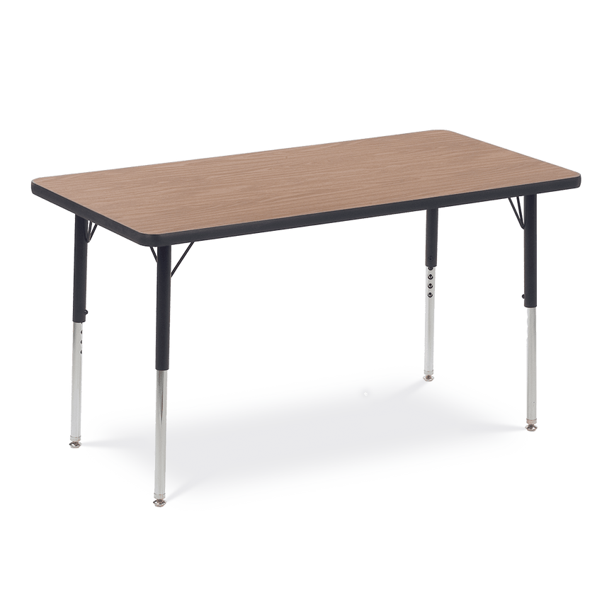 Rectangle Activity Table with Heavy Duty Medium Oak Laminate Top and Adjustable Height (24"W x 48"L x 22-30"H) - SchoolOutlet