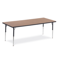 Rectangle Activity Table with Heavy Duty Medium Oak Laminate Top and Adjustable Height (30"W x 72"L x 22-30"H)