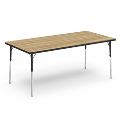 Rectangular Activity Table with Heavy Duty Medium Oak Laminate Top and Adjustable Height (36"W x 72"L x 22-30"H)