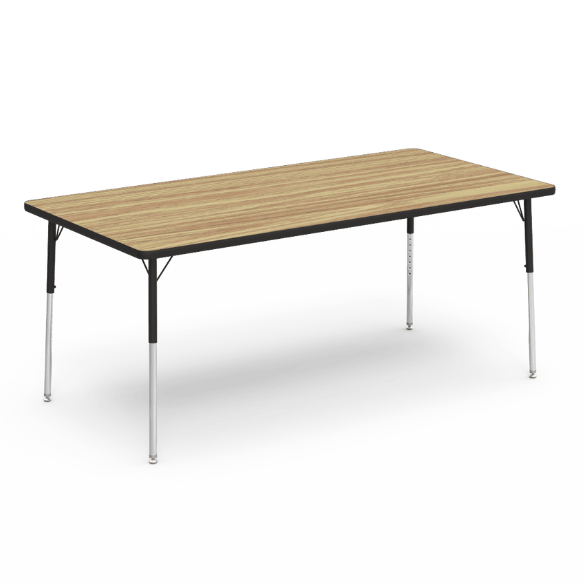 Rectangular Activity Table with Heavy Duty Medium Oak Laminate Top and Adjustable Height (36"W x 72"L x 22-30"H) - SchoolOutlet