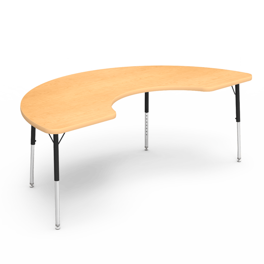 Half Moon Cooperative Learning Activity Table with Heavy Duty Laminate Top - Preschool Height Adjustable Legs (36"W x 72"L x 17-25"H) - SchoolOutlet