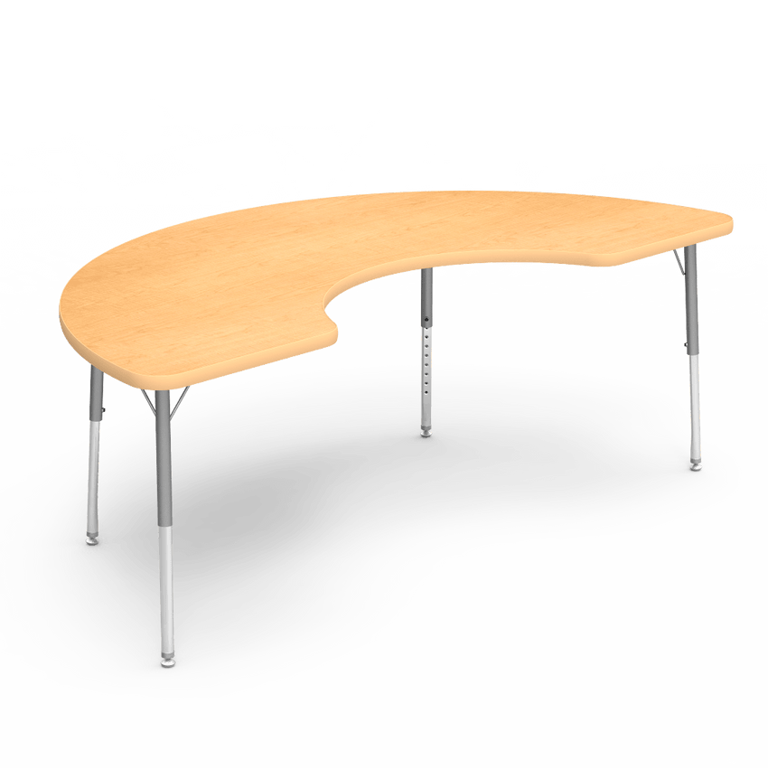 Half Moon Cooperative Learning Activity Table with Heavy Duty Laminate Top - Preschool Height Adjustable Legs (36"W x 72"L x 17-25"H) - SchoolOutlet
