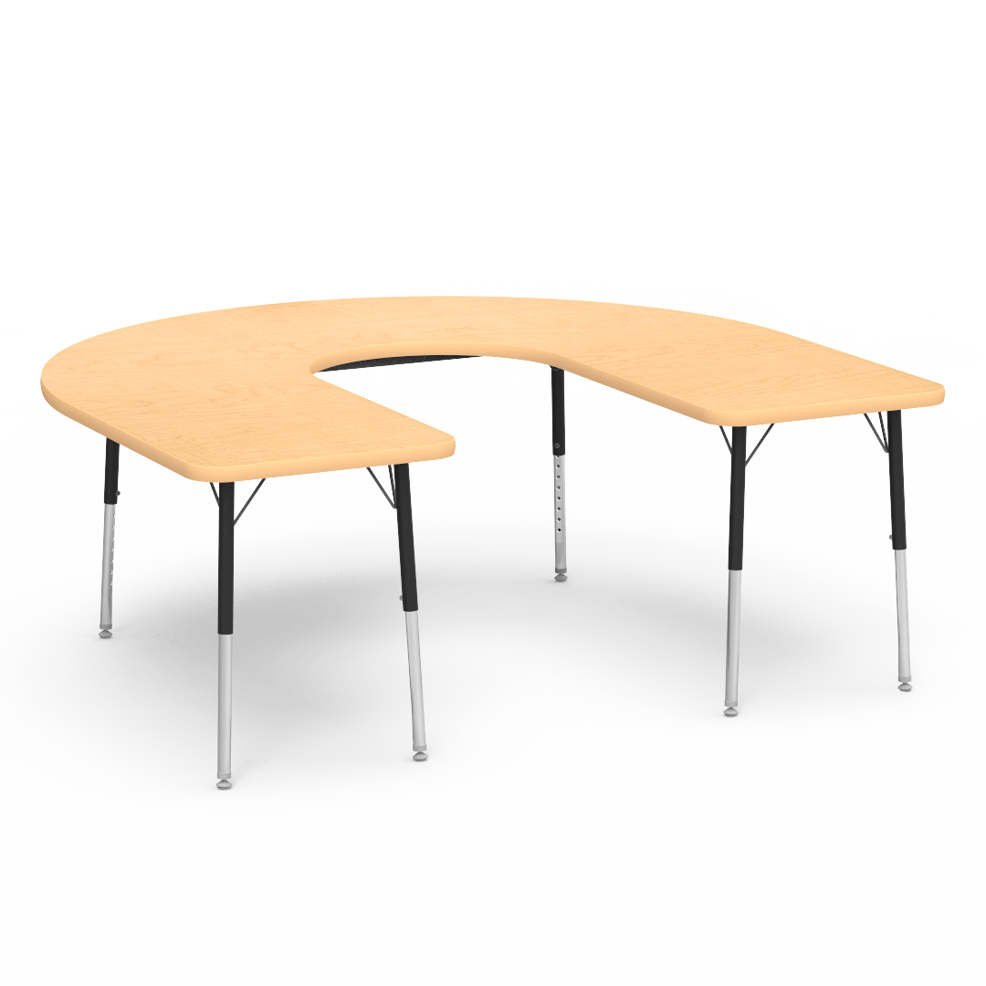 Deep Cut Horseshoe Activity Table with Heavy Duty Laminate Top - Preschool Height Adjustable Legs (60"W x 66"L x 17-25"H) - SchoolOutlet