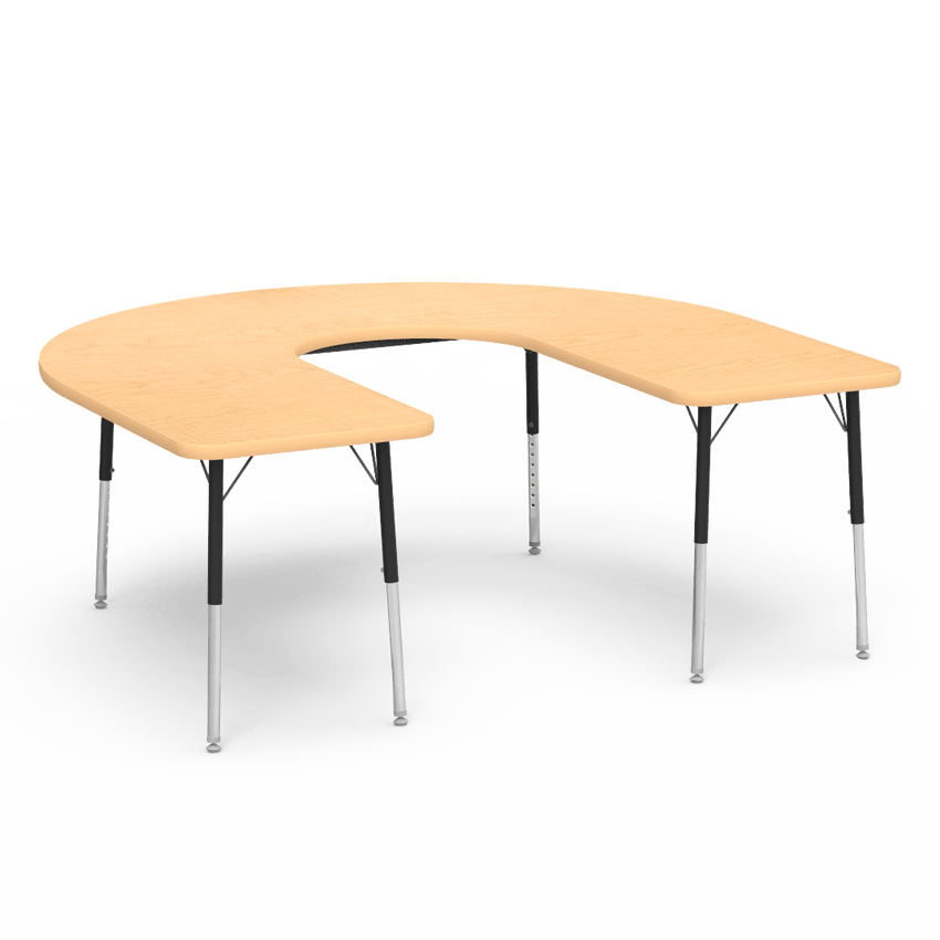 Deep Cut Horseshoe Activity Table with Heavy Duty Laminate Top - Preschool Height Adjustable Legs (60"W x 66"L x 17-25"H) - SchoolOutlet