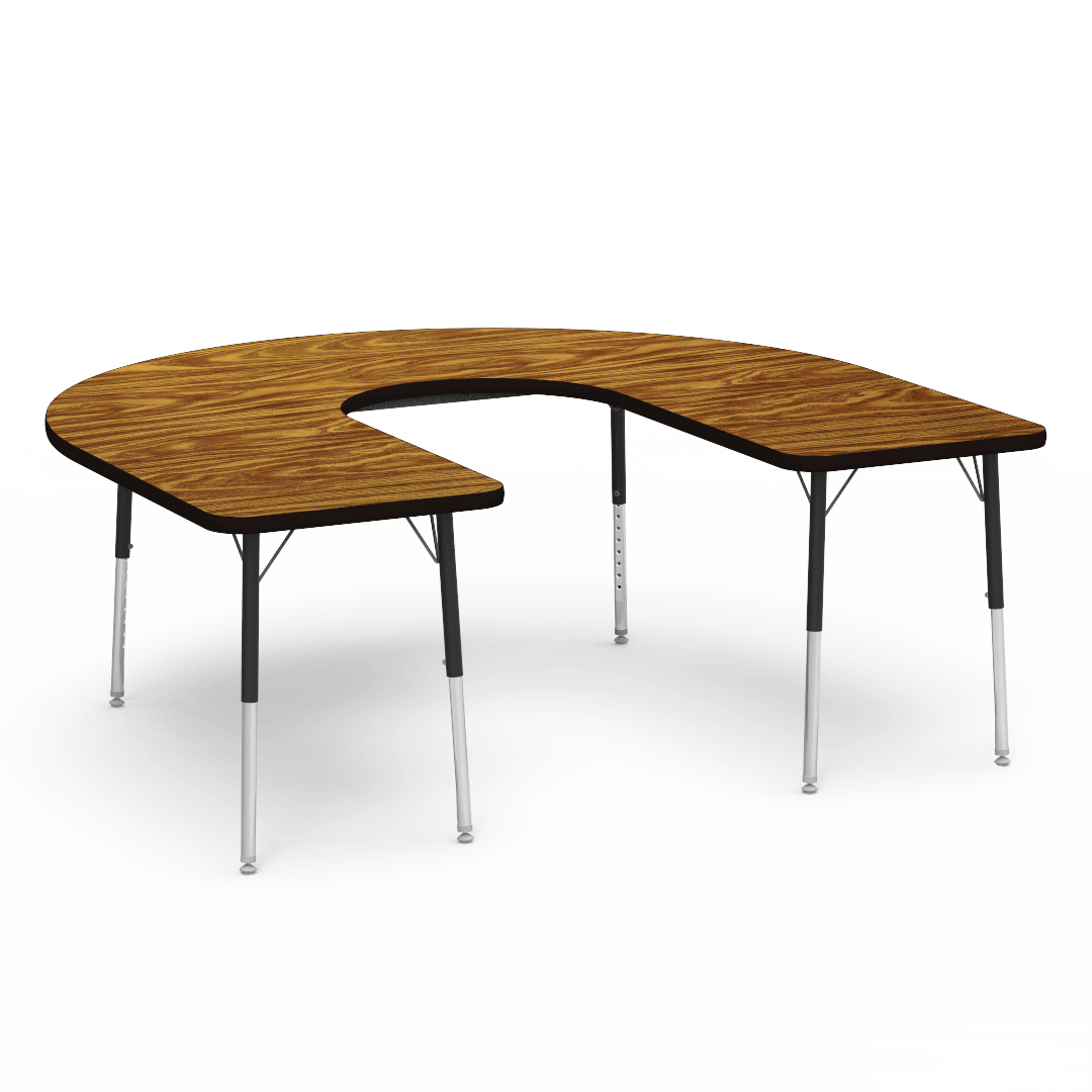 Deep Cut Horseshoe Activity Table with Heavy Duty Laminate Top - Preschool Height Adjustable Legs (60"W x 66"L x 17-25"H) - SchoolOutlet