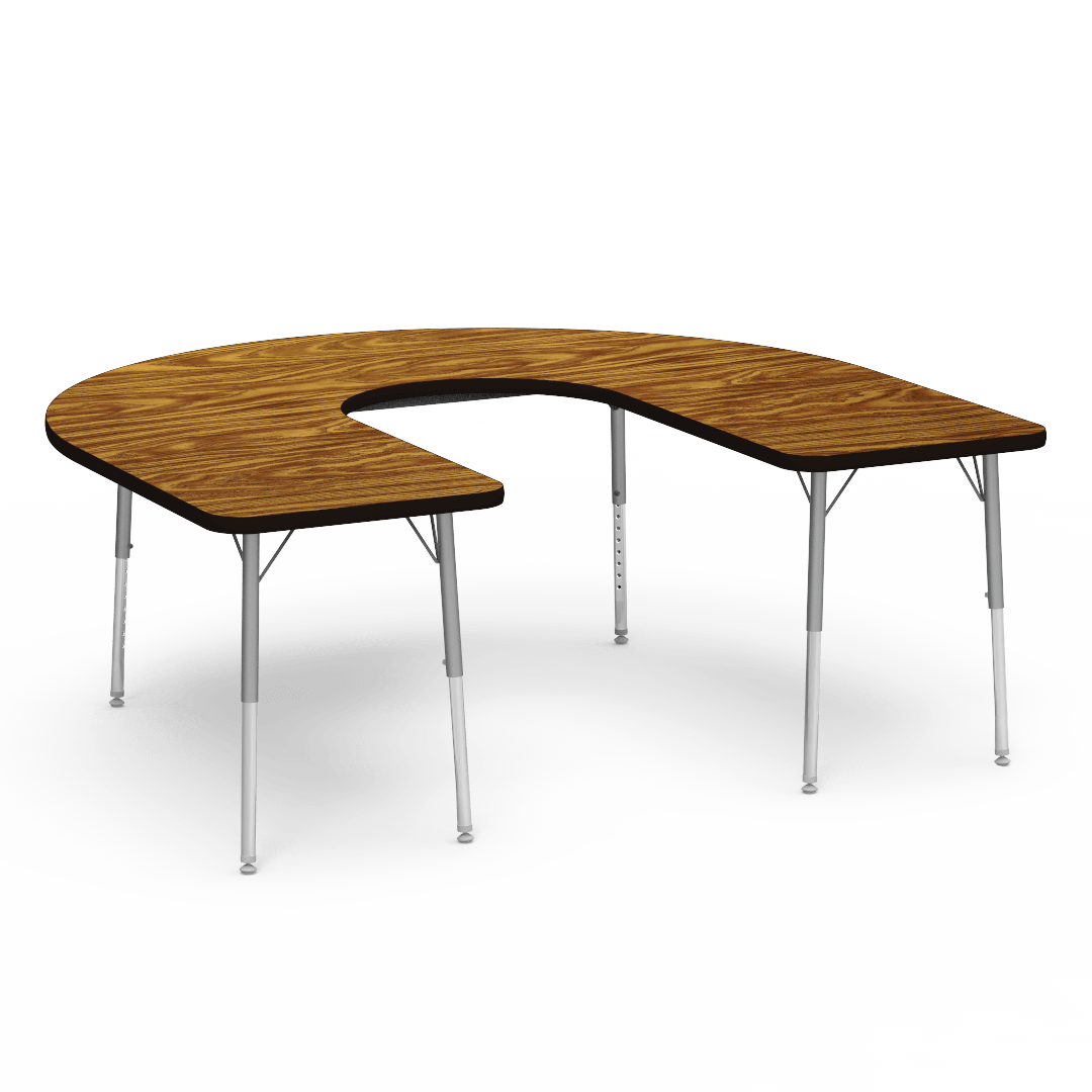 Deep Cut Horseshoe Activity Table with Heavy Duty Laminate Top - Preschool Height Adjustable Legs (60"W x 66"L x 17-25"H) - SchoolOutlet