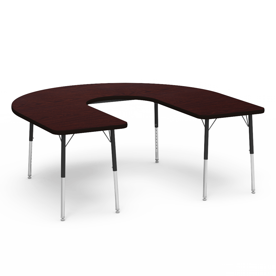 Deep Cut Horseshoe Activity Table with Heavy Duty Laminate Top - Preschool Height Adjustable Legs (60"W x 66"L x 17-25"H) - SchoolOutlet