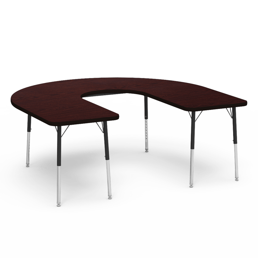 Deep Cut Horseshoe Activity Table with Heavy Duty Laminate Top - Preschool Height Adjustable Legs (60"W x 66"L x 17-25"H) - SchoolOutlet