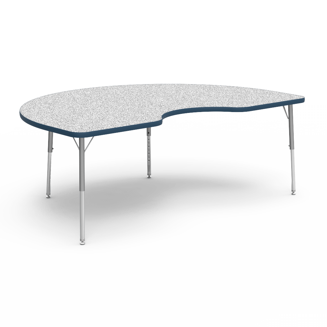 Virco 48KID72LO - 4000 Series Kidney Activity Table with Heavy Duty Laminate Top - Preschool Height Adjustable Legs (48"W x 72"L x 17"-25"H) - SchoolOutlet