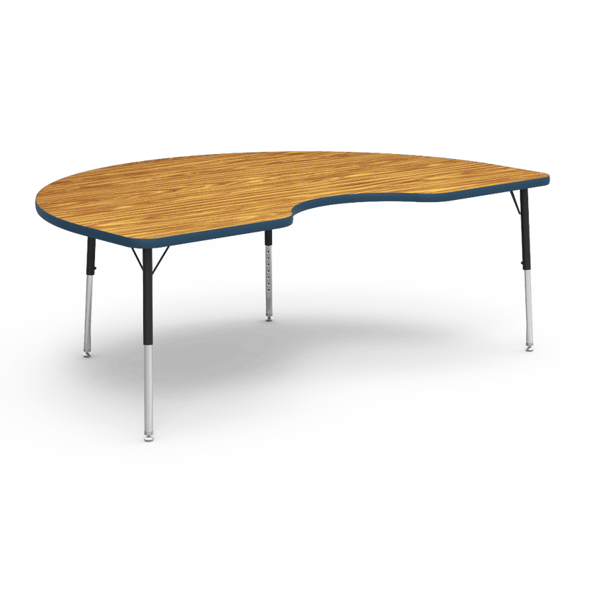 Virco 48KID72LO - 4000 Series Kidney Activity Table with Heavy Duty Laminate Top - Preschool Height Adjustable Legs (48"W x 72"L x 17"-25"H) - SchoolOutlet