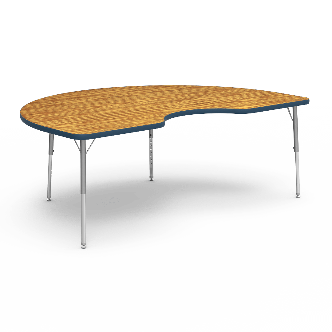 Virco 48KID72LO - 4000 Series Kidney Activity Table with Heavy Duty Laminate Top - Preschool Height Adjustable Legs (48"W x 72"L x 17"-25"H) - SchoolOutlet