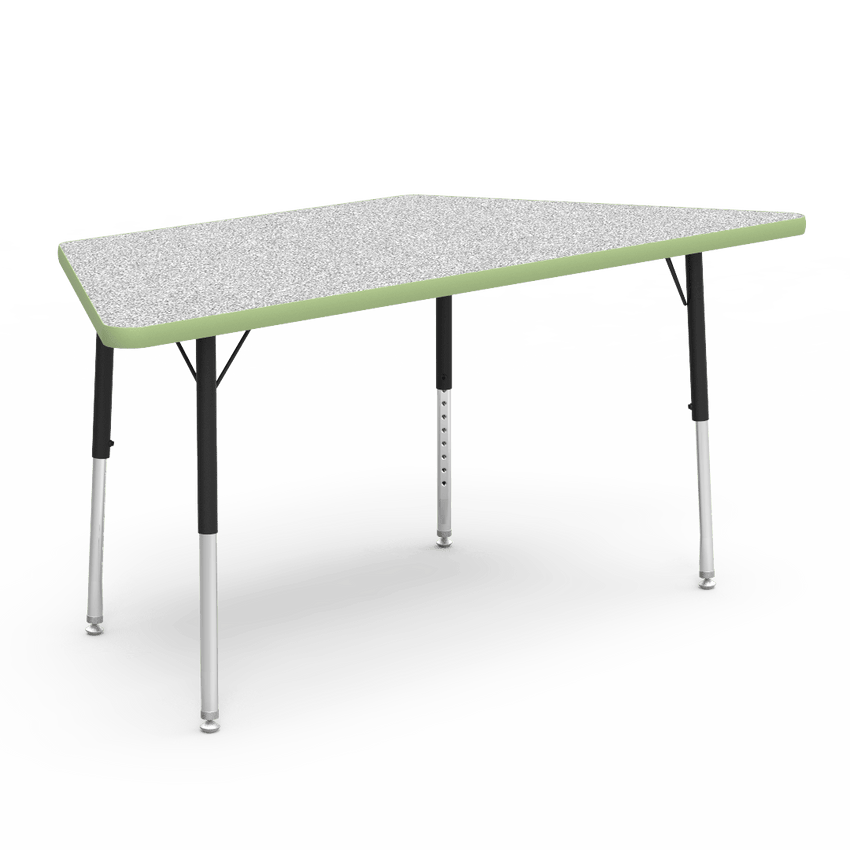 Virco 48TRAP60LO - Virco 4000 Series Trapezoid Activity Table with Heavy Duty Laminate Top - Preschool Height Adjustable Legs (30"W x 60"L x 17"-25"H) - SchoolOutlet