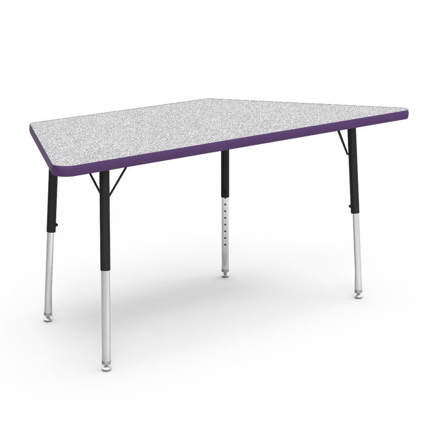 Virco 48TRAP60LO - Virco 4000 Series Trapezoid Activity Table with Heavy Duty Laminate Top - Preschool Height Adjustable Legs (30"W x 60"L x 17"-25"H) - SchoolOutlet