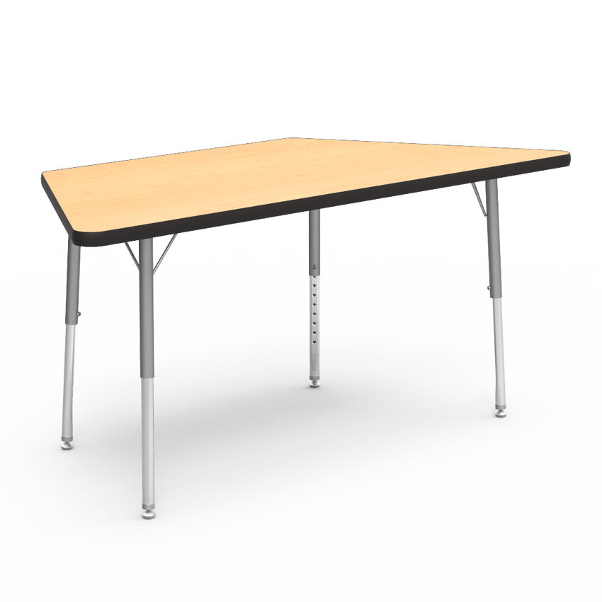 Virco 48TRAP60LO - Virco 4000 Series Trapezoid Activity Table with Heavy Duty Laminate Top - Preschool Height Adjustable Legs (30"W x 60"L x 17"-25"H) - SchoolOutlet