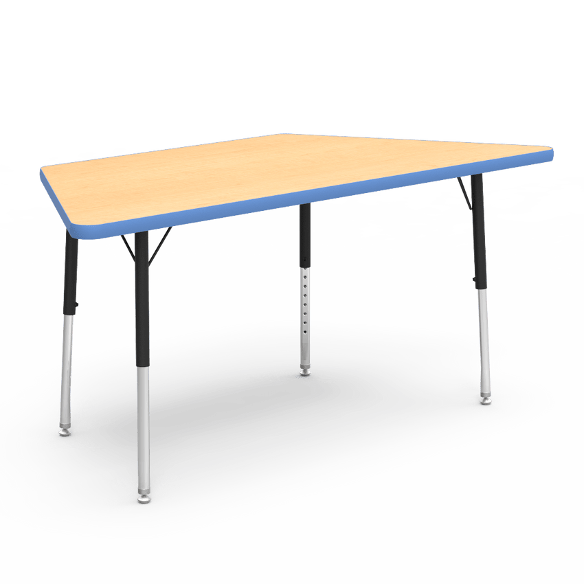 Virco 48TRAP60LO - Virco 4000 Series Trapezoid Activity Table with Heavy Duty Laminate Top - Preschool Height Adjustable Legs (30"W x 60"L x 17"-25"H) - SchoolOutlet