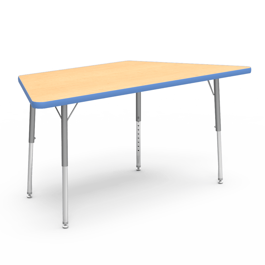 Virco 48TRAP60LO - Virco 4000 Series Trapezoid Activity Table with Heavy Duty Laminate Top - Preschool Height Adjustable Legs (30"W x 60"L x 17"-25"H) - SchoolOutlet