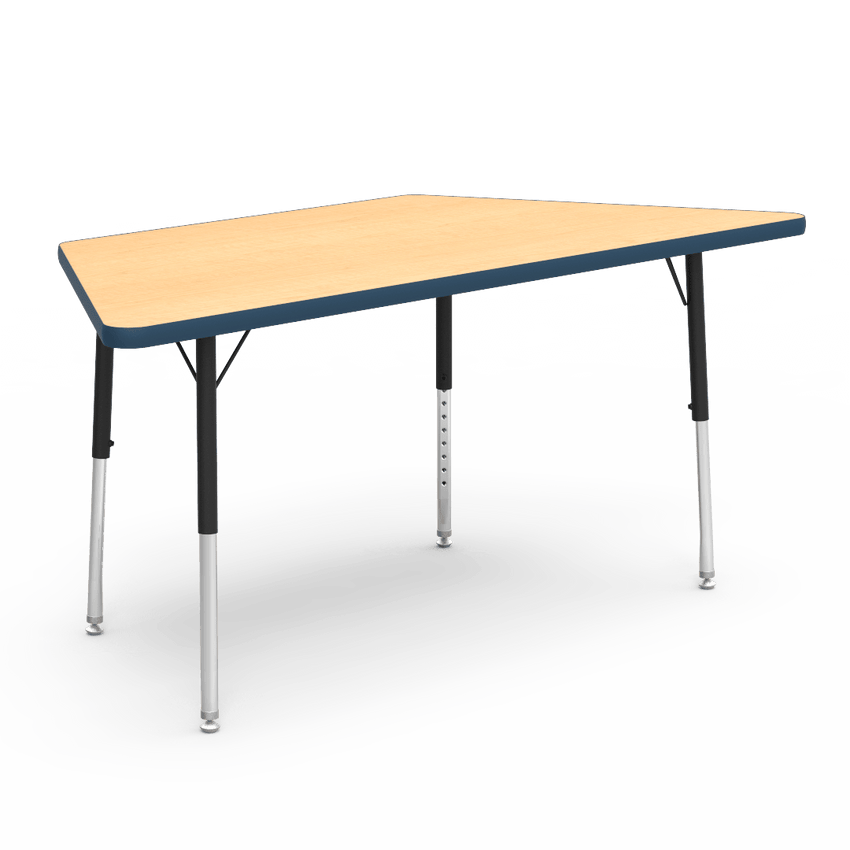 Virco 48TRAP60LO - Virco 4000 Series Trapezoid Activity Table with Heavy Duty Laminate Top - Preschool Height Adjustable Legs (30"W x 60"L x 17"-25"H) - SchoolOutlet