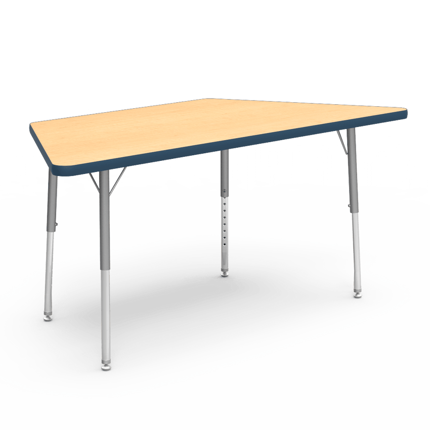 Virco 48TRAP60LO - Virco 4000 Series Trapezoid Activity Table with Heavy Duty Laminate Top - Preschool Height Adjustable Legs (30"W x 60"L x 17"-25"H) - SchoolOutlet