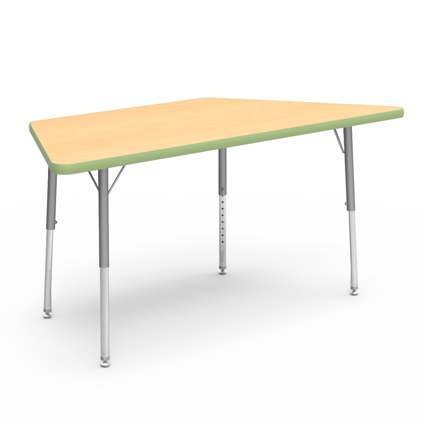 Virco 48TRAP60LO - Virco 4000 Series Trapezoid Activity Table with Heavy Duty Laminate Top - Preschool Height Adjustable Legs (30"W x 60"L x 17"-25"H) - SchoolOutlet