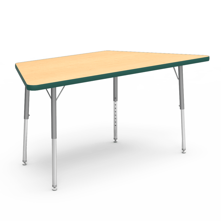 Virco 48TRAP60LO - Virco 4000 Series Trapezoid Activity Table with Heavy Duty Laminate Top - Preschool Height Adjustable Legs (30"W x 60"L x 17"-25"H) - SchoolOutlet
