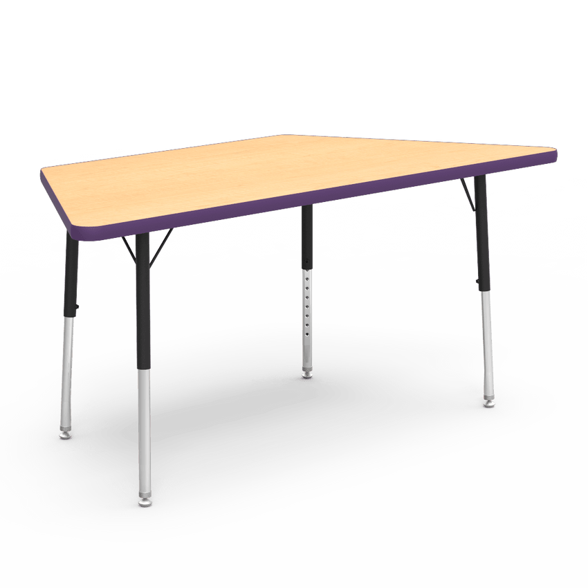Virco 48TRAP60LO - Virco 4000 Series Trapezoid Activity Table with Heavy Duty Laminate Top - Preschool Height Adjustable Legs (30"W x 60"L x 17"-25"H) - SchoolOutlet