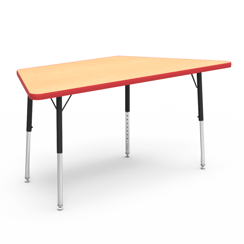 Virco 48TRAP60LO - Virco 4000 Series Trapezoid Activity Table with Heavy Duty Laminate Top - Preschool Height Adjustable Legs (30"W x 60"L x 17"-25"H) - SchoolOutlet