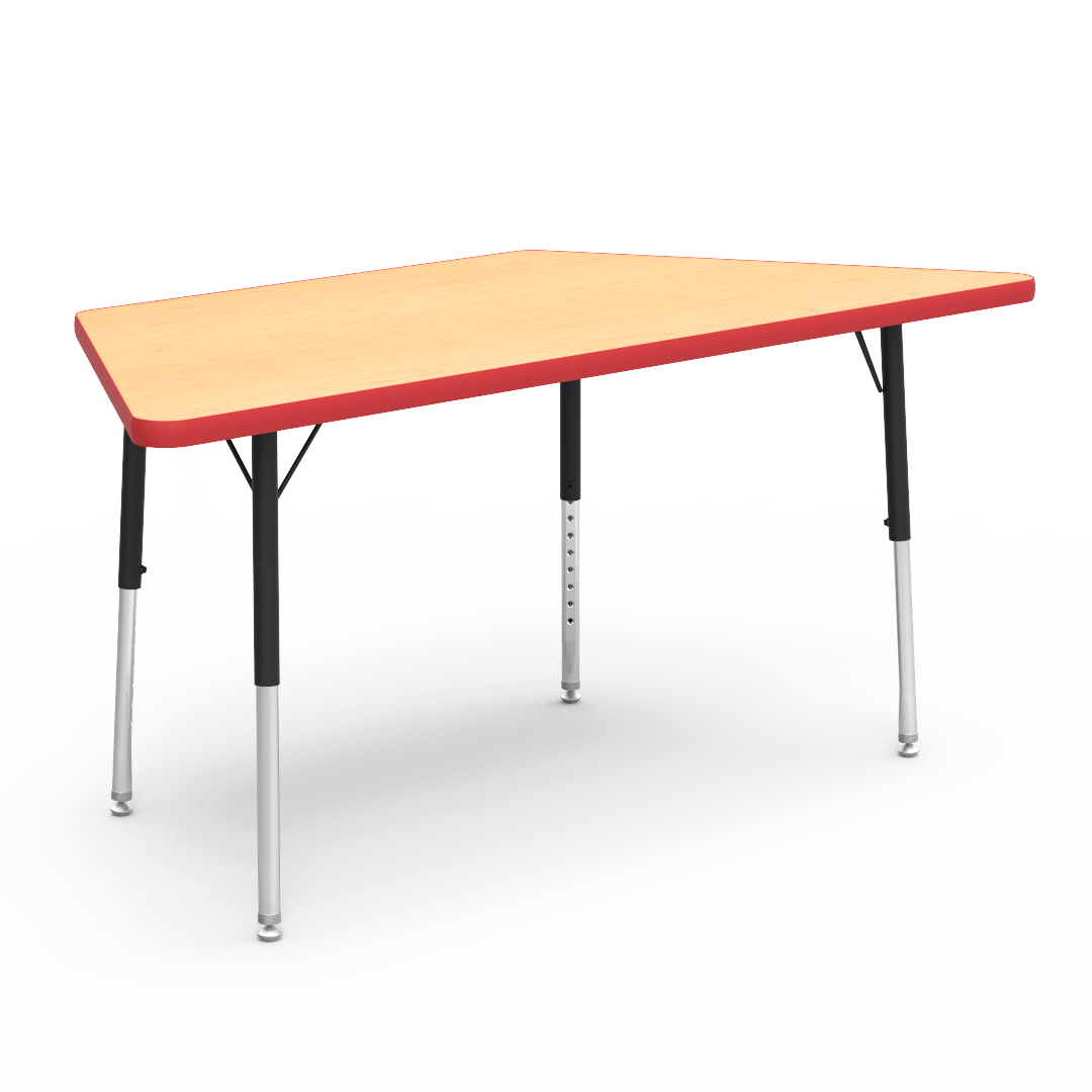 Virco 48TRAP60LO - Virco 4000 Series Trapezoid Activity Table with Heavy Duty Laminate Top - Preschool Height Adjustable Legs (30"W x 60"L x 17"-25"H) - SchoolOutlet