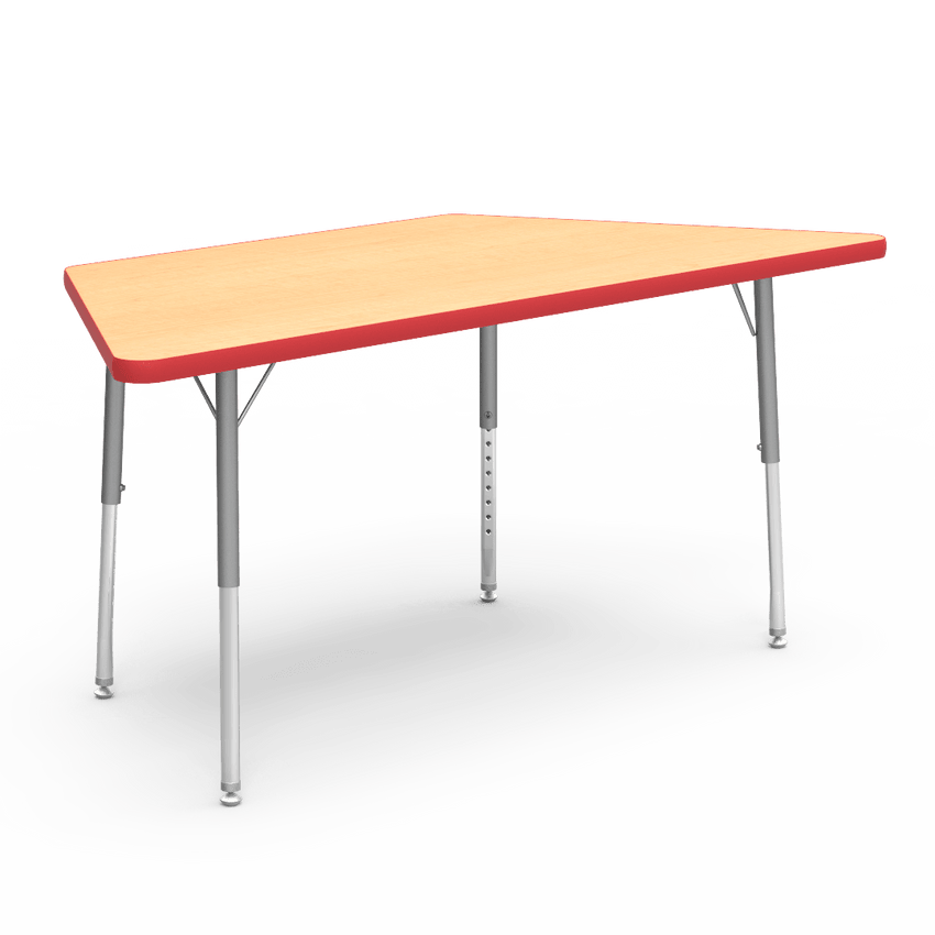 Virco 48TRAP60LO - Virco 4000 Series Trapezoid Activity Table with Heavy Duty Laminate Top - Preschool Height Adjustable Legs (30"W x 60"L x 17"-25"H) - SchoolOutlet