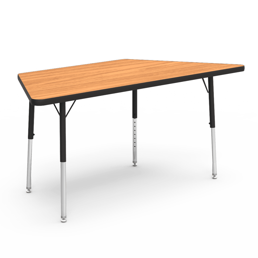Virco 48TRAP60LO - Virco 4000 Series Trapezoid Activity Table with Heavy Duty Laminate Top - Preschool Height Adjustable Legs (30"W x 60"L x 17"-25"H) - SchoolOutlet