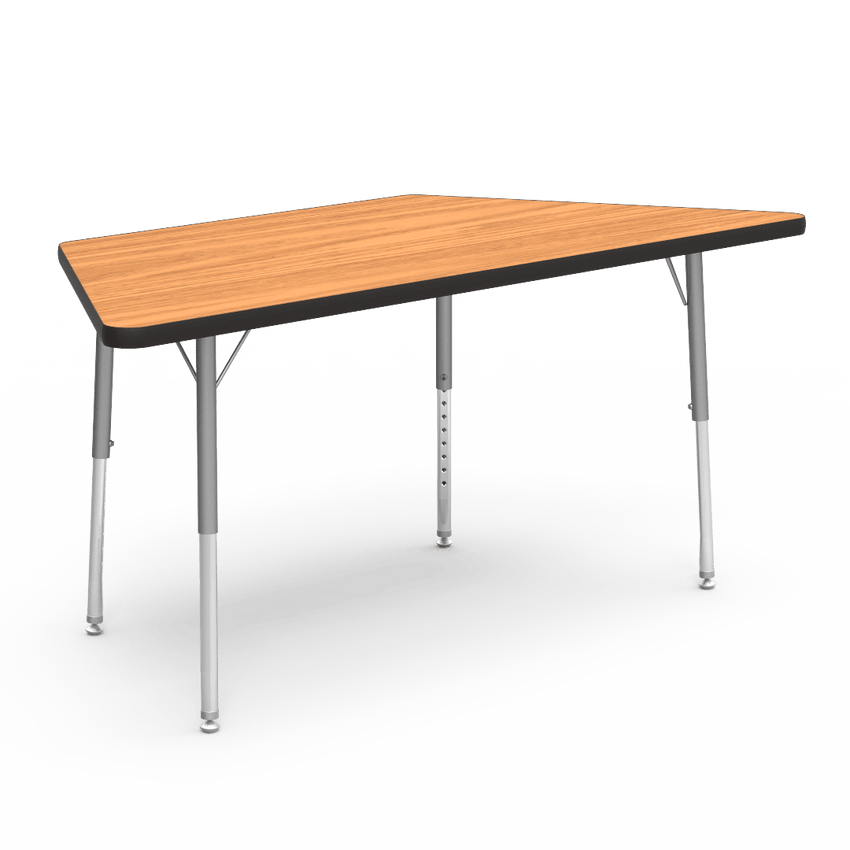Virco 48TRAP60LO - Virco 4000 Series Trapezoid Activity Table with Heavy Duty Laminate Top - Preschool Height Adjustable Legs (30"W x 60"L x 17"-25"H) - SchoolOutlet