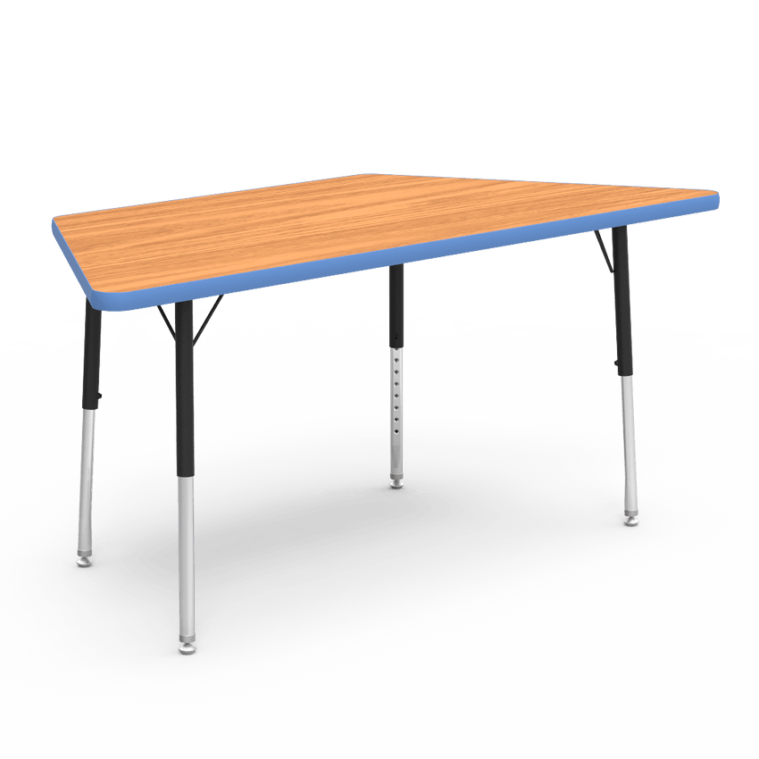Virco 48TRAP60LO - Virco 4000 Series Trapezoid Activity Table with Heavy Duty Laminate Top - Preschool Height Adjustable Legs (30"W x 60"L x 17"-25"H) - SchoolOutlet