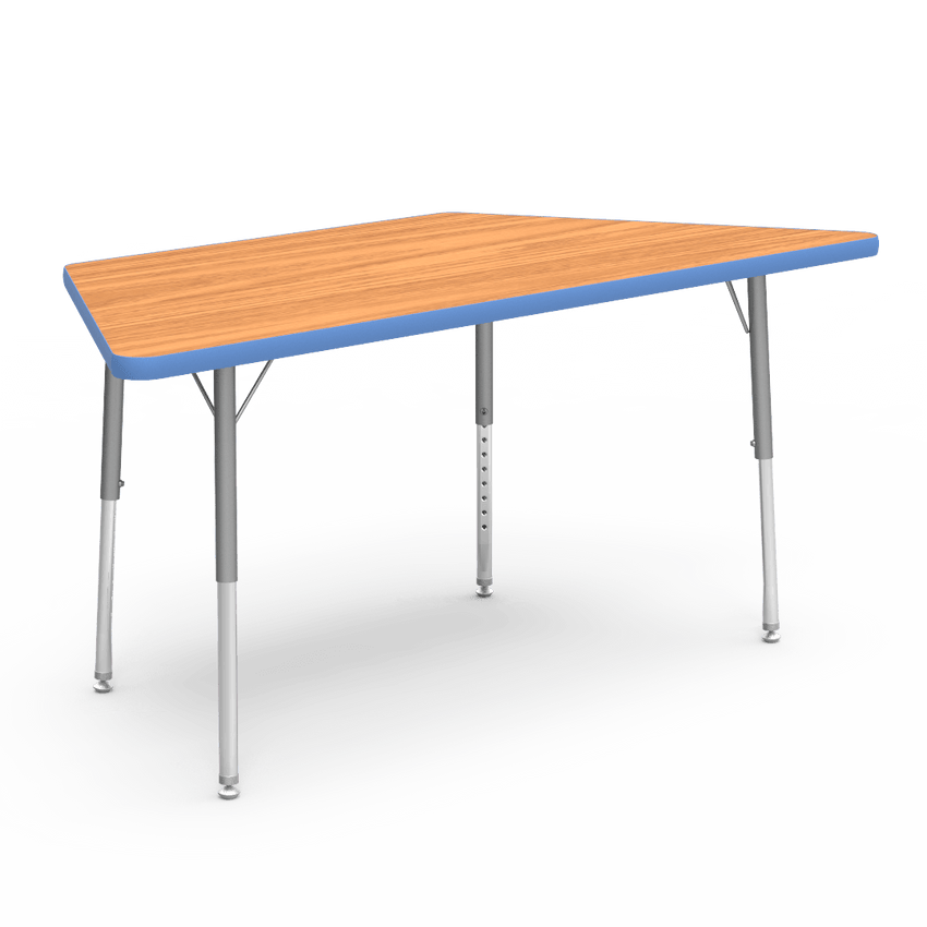 Virco 48TRAP60LO - Virco 4000 Series Trapezoid Activity Table with Heavy Duty Laminate Top - Preschool Height Adjustable Legs (30"W x 60"L x 17"-25"H) - SchoolOutlet