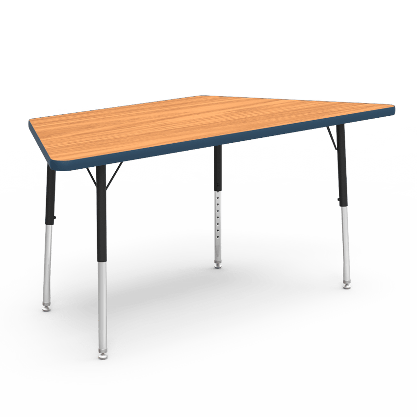 Virco 48TRAP60LO - Virco 4000 Series Trapezoid Activity Table with Heavy Duty Laminate Top - Preschool Height Adjustable Legs (30"W x 60"L x 17"-25"H) - SchoolOutlet