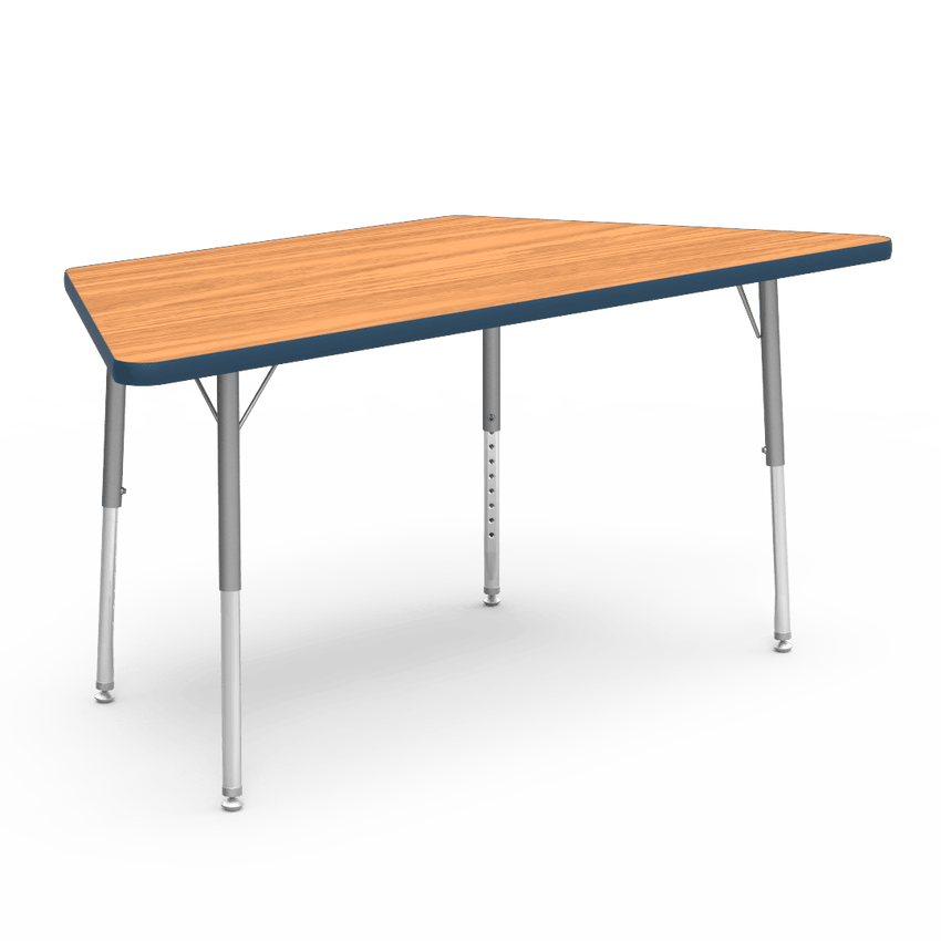Virco 48TRAP60LO - Virco 4000 Series Trapezoid Activity Table with Heavy Duty Laminate Top - Preschool Height Adjustable Legs (30"W x 60"L x 17"-25"H) - SchoolOutlet