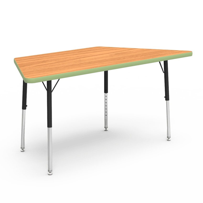 Virco 48TRAP60LO - Virco 4000 Series Trapezoid Activity Table with Heavy Duty Laminate Top - Preschool Height Adjustable Legs (30"W x 60"L x 17"-25"H) - SchoolOutlet