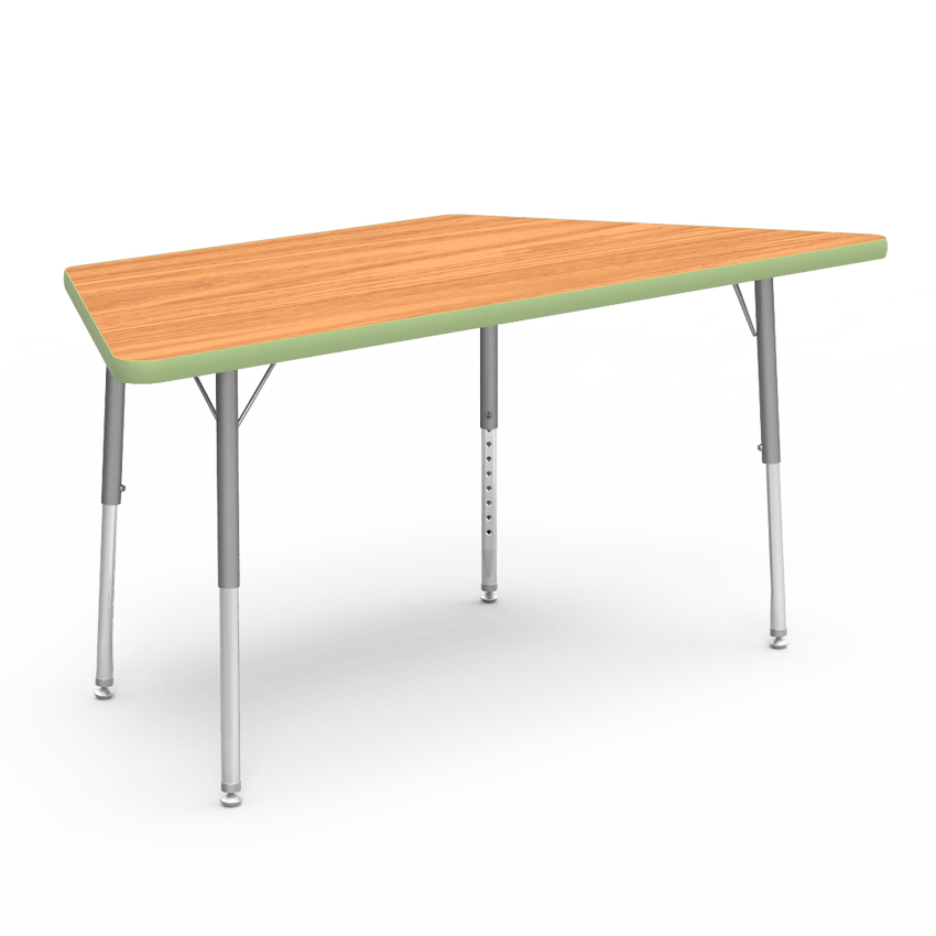 Virco 48TRAP60LO - Virco 4000 Series Trapezoid Activity Table with Heavy Duty Laminate Top - Preschool Height Adjustable Legs (30"W x 60"L x 17"-25"H) - SchoolOutlet