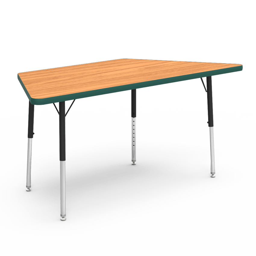 Virco 48TRAP60LO - Virco 4000 Series Trapezoid Activity Table with Heavy Duty Laminate Top - Preschool Height Adjustable Legs (30"W x 60"L x 17"-25"H) - SchoolOutlet