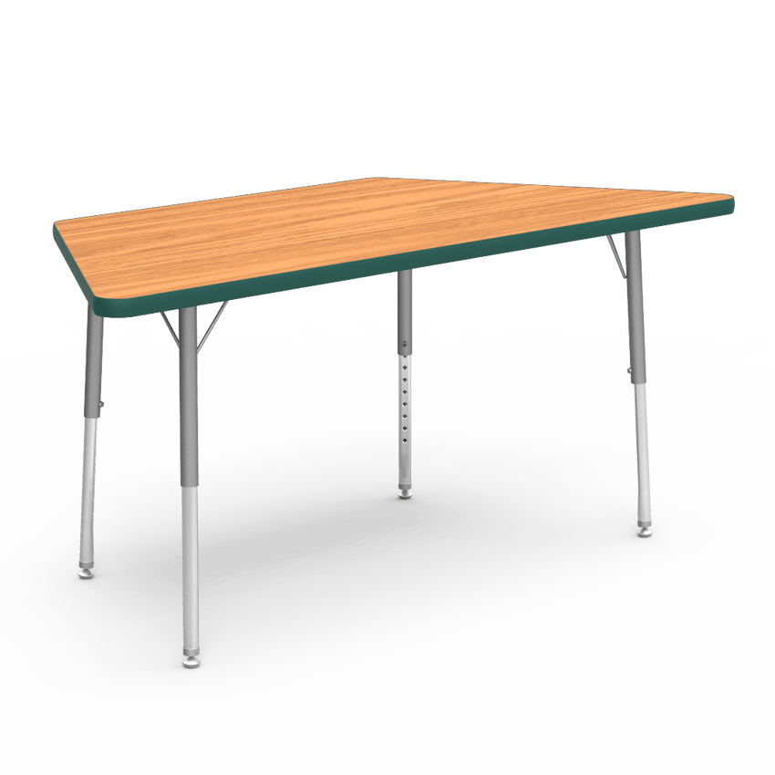 Virco 48TRAP60LO - Virco 4000 Series Trapezoid Activity Table with Heavy Duty Laminate Top - Preschool Height Adjustable Legs (30"W x 60"L x 17"-25"H) - SchoolOutlet