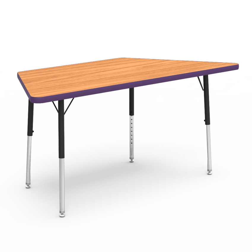 Virco 48TRAP60LO - Virco 4000 Series Trapezoid Activity Table with Heavy Duty Laminate Top - Preschool Height Adjustable Legs (30"W x 60"L x 17"-25"H) - SchoolOutlet