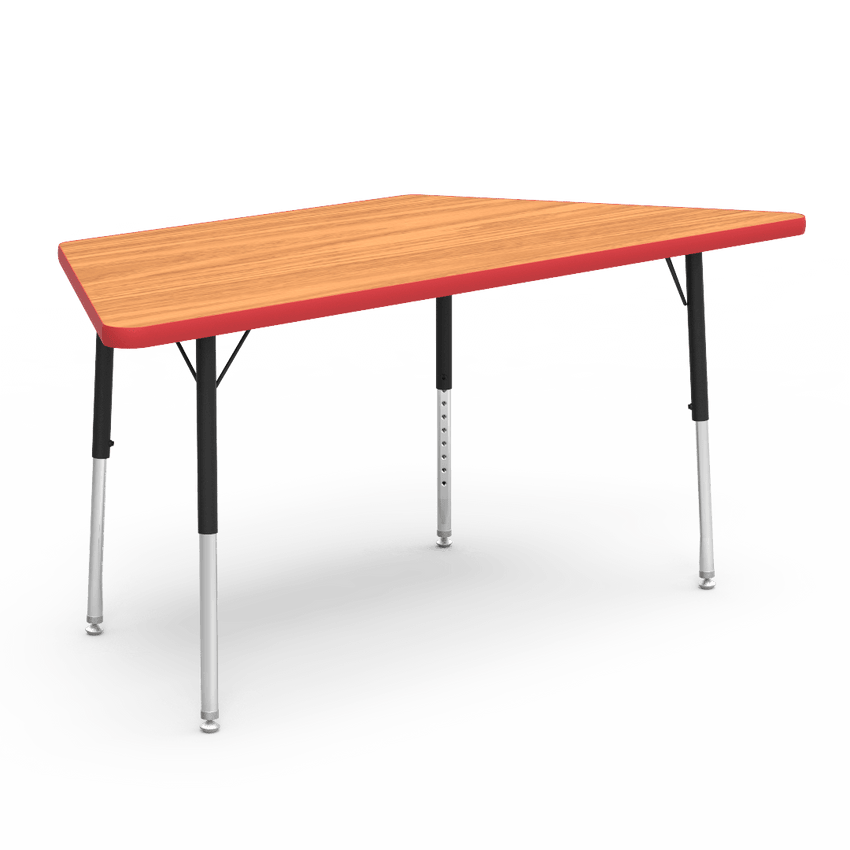 Virco 48TRAP60LO - Virco 4000 Series Trapezoid Activity Table with Heavy Duty Laminate Top - Preschool Height Adjustable Legs (30"W x 60"L x 17"-25"H) - SchoolOutlet