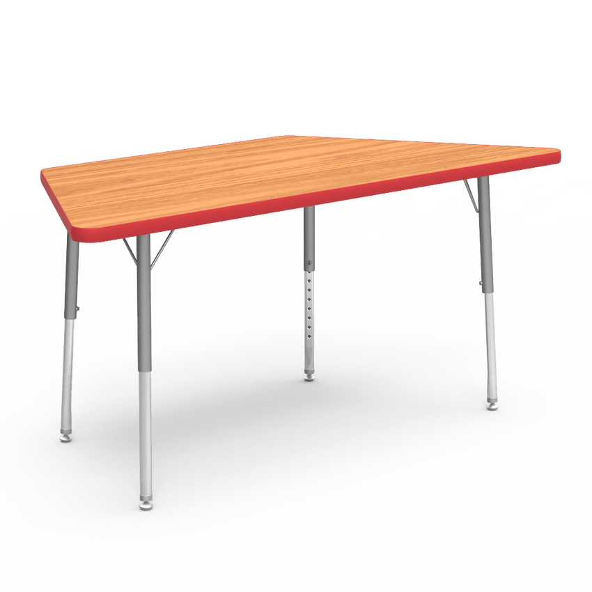 Virco 48TRAP60LO - Virco 4000 Series Trapezoid Activity Table with Heavy Duty Laminate Top - Preschool Height Adjustable Legs (30"W x 60"L x 17"-25"H) - SchoolOutlet
