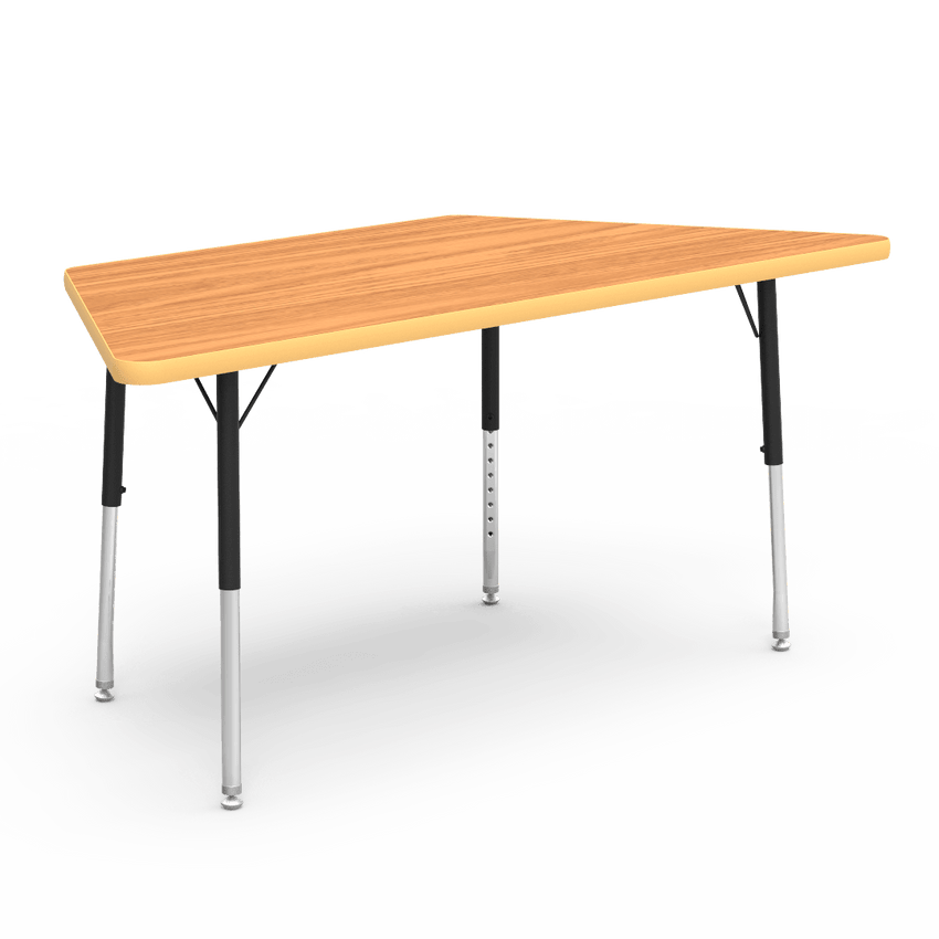 Virco 48TRAP60LO - Virco 4000 Series Trapezoid Activity Table with Heavy Duty Laminate Top - Preschool Height Adjustable Legs (30"W x 60"L x 17"-25"H) - SchoolOutlet
