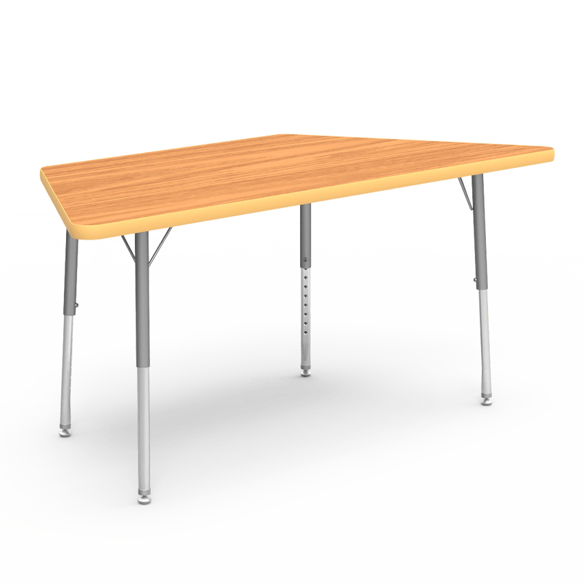 Virco 48TRAP60LO - Virco 4000 Series Trapezoid Activity Table with Heavy Duty Laminate Top - Preschool Height Adjustable Legs (30"W x 60"L x 17"-25"H) - SchoolOutlet