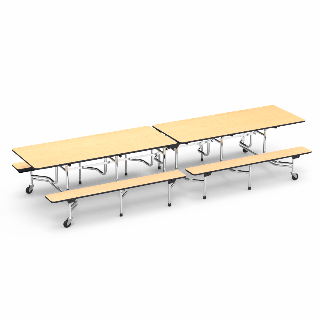 Virco MTB152712 - Mobile Bench Cafeteria Table 15"H x 12'L Bench T-mold Edge, 27"H x30"W x 12'L (Virco MTB152712) - SchoolOutlet