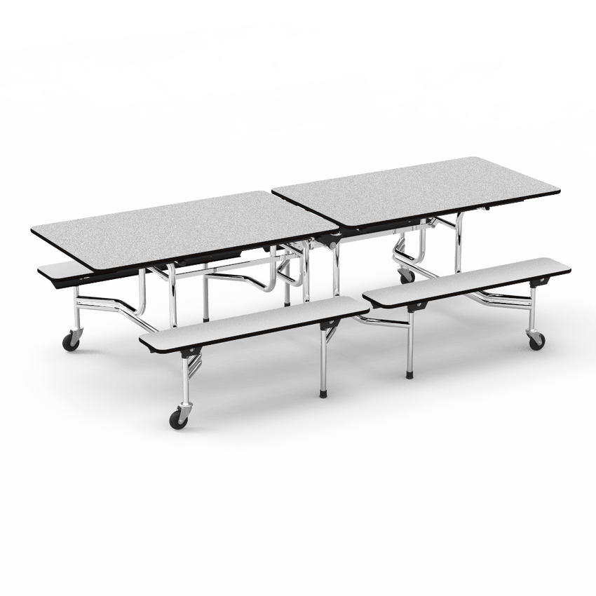 Virco MTB15278 - Mobile Bench Cafeteria Table 27"H x30"W x 8'L with T-mold Edge and 15"H x 8'L Bench that seats up to 8 - SchoolOutlet